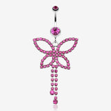 Classic Butterfly Sparkle Belly Ring-Fuchsia