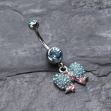 Detail View 2 of Lovely Sparkle Bow-Tie Belly Button Ring-Aqua