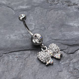 Detail View 2 of Lovely Sparkle Bow-Tie Belly Button Ring-Clear Gem