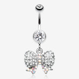 Lovely Sparkle Bow-Tie Belly Button Ring-Clear Gem