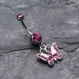 Detail View 2 of Butterfly Delight Belly Button Ring-Fuchsia