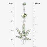 Detail View 1 of Cannibis Pot Leaf Multi-Gem Belly Button Ring-Light Green