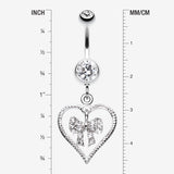 Detail View 1 of Glam Bow-Tie in Heart Belly Button Ring-Clear Gem