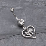 Detail View 2 of Glam Bow-Tie in Heart Belly Button Ring-Clear Gem