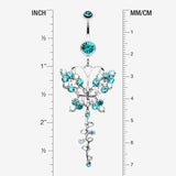Detail View 1 of Opulent Butterfly Multi-Gem Belly Button Ring-Teal/Aurora Borealis