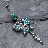 Detail View 2 of Opulent Butterfly Multi-Gem Belly Button Ring-Teal/Aurora Borealis