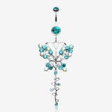 Opulent Butterfly Multi-Gem Belly Button Ring-Teal/Aurora Borealis