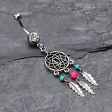 Detail View 2 of Classic Beaded Dreamcatcher Belly Button Ring-Clear Gem/Pink