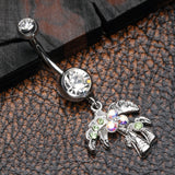 Detail View 2 of Summer Bliss Palm Tree Belly Button Ring-Clear Gem