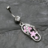Detail View 2 of Summer Flower Sandal Belly Button Ring-Clear Gem/Pink