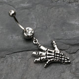 Detail View 2 of Hand of Death Skeleton Belly Button Ring-Clear Gem