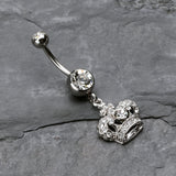 Detail View 2 of The Majestic Crown Belly Button Ring-Clear Gem