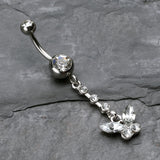 Detail View 2 of Butterfly Sparkly Belly Button Ring-Clear Gem