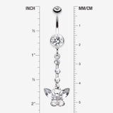 Detail View 1 of Butterfly Sparkly Belly Button Ring-Clear Gem