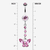 Detail View 1 of Butterfly Sparkly Belly Button Ring-Light Pink