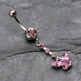 Detail View 2 of Butterfly Sparkly Belly Button Ring-Light Pink