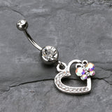 Detail View 2 of Butterfly Journey Heart Belly Button Ring-Clear Gem