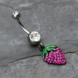 Detail View 2 of Glitter Sparkle Strawberry Belly Button Ring-Clear Gem/Fuchsia