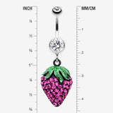 Detail View 1 of Glitter Sparkle Strawberry Belly Button Ring-Clear Gem/Fuchsia