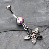 Detail View 2 of Radiant Spring Beauty Flower Belly Button Ring-Aurora Borealis/Black
