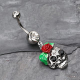 Detail View 2 of Rose Ornate Sugar Skull Belly Button Ring-Clear Gem