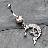 Detail View 2 of Crescent Moon Fairy Belly Button Ring-Aurora Borealis