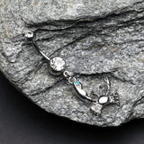 Detail View 2 of Fiddler Crab Dangle Belly Button Ring-Clear Gem