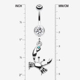Detail View 1 of Fiddler Crab Dangle Belly Button Ring-Clear Gem