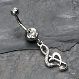 Detail View 2 of Lovely G Clef Music Note Belly Button Ring-Clear Gem