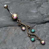 Detail View 2 of Vintage Boho Vine Swirl Belly Button Ring-Brass/Aurora Borealis/Turquoise