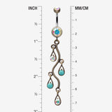 Detail View 1 of Vintage Boho Vine Swirl Belly Button Ring-Brass/Aurora Borealis/Turquoise