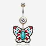 Vintage Boho Butterfly Fliligree Belly Button Ring