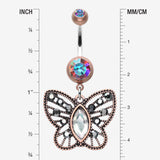 Detail View 1 of Vintage Boho Butterfly Fliligree Belly Button Ring-Copper/Aurora Borealis/Hematite
