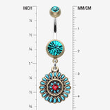 Detail View 1 of Vintage Boho Sahasrara Chakra Belly Button Ring-Brass/Teal/Red