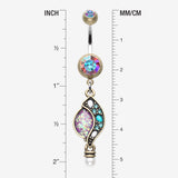 Detail View 1 of Vintage Boho Opal Sparkle Journey Belly Button Ring-Brass/Aurora Borealis/Purple