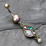 Detail View 2 of Vintage Boho Opal Sparkle Journey Belly Button Ring-Brass/Aurora Borealis/Purple