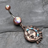 Detail View 2 of Vintage Boho Sun & Moon Belly Button Ring-Copper/Aurora Borealis
