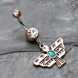 Detail View 2 of Vintage Boho Aztec Thunderbird Mural Belly Button Ring-Copper/Clear/Turquoise
