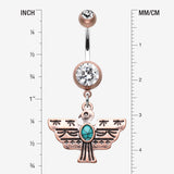Detail View 1 of Vintage Boho Aztec Thunderbird Mural Belly Button Ring-Copper/Clear/Turquoise