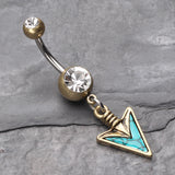 Detail View 2 of Vintage Boho Stone Spear Belly Button Ring-Brass/Clear/Turquoise