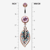 Detail View 1 of Vintage Boho Ornate Leaflets Belly Button Ring-Copper/Pink
