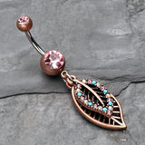 Detail View 2 of Vintage Boho Ornate Leaflets Belly Button Ring-Copper/Pink