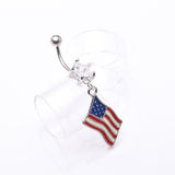 Detail View 2 of American Flag Belly Button Ring-Clear Gem