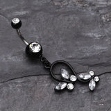 Detail View 2 of Blackline Butterfly Gem Loop Belly Ring-Clear Gem