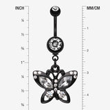 Detail View 1 of Blackline Butterfly Sparkle Belly Ring-Clear Gem