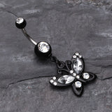 Detail View 2 of Blackline Butterfly Sparkle Belly Ring-Clear Gem