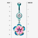 Detail View 1 of Colorline Hawaiian Plumeria Flower Belly Button Ring-Teal/Clear