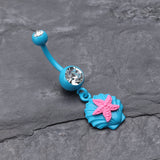 Detail View 2 of Ariel's Starfish Shell Belly Button Ring-Teal/Clear/Pink
