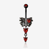 Blackline Death Rib Cage Heart Sparkle Dangle Belly Button Ring