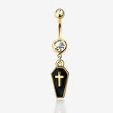 Golden Cross Coffin Dangle Sparkle Belly Button Ring